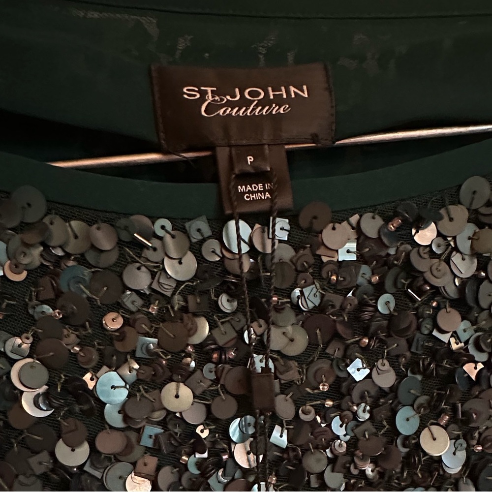 St. John Teal Sequin Asymmetrical Top - Picture 5 of 5